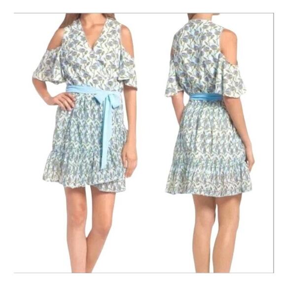 Anthropologie Foxiedox NWT Blue Lexie Cold Shoulder Wrap Dress SZ Small - Picture 1 of 10